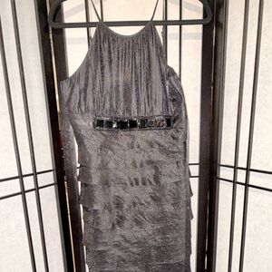 Cache Shimmering Black Tiered Mini Dress